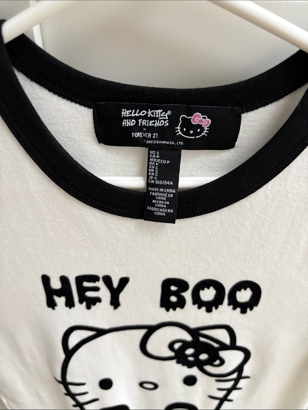 Ghost Hello Kitty "Hey Boo" Ringer Women’s Tee - Picture 2 of 4